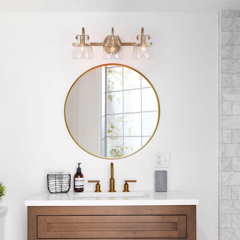 Modern 3-Light Gold Bathroom Vanity Light Glass Wall Sconces - Warm Gold - 21" L x 9" W x 8" H
