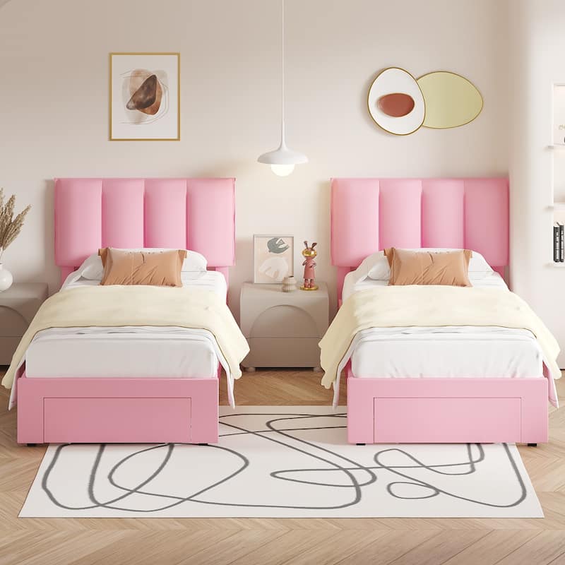 Javlergo Bed Frame with Storage Drawers, Upholstered Platform Bed Frame with Adjustable Headboard