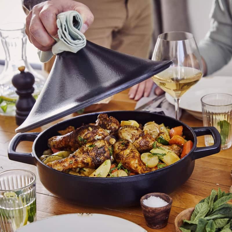 Alva Nori 3 Qt. Enameled Cast Iron Tagine Pot - 11" Black
