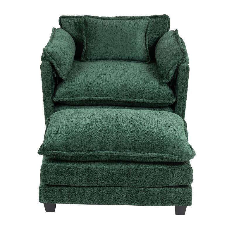 Boucle Oversized Sofa with Ottoman, Double Deep Cushion, Thick Armrests, and High-Resilience Sponge