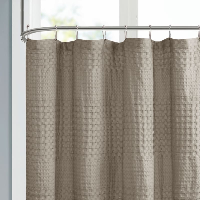 White 100 Cotton Waffle Patterned Shower Curtain