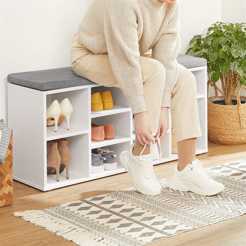 Shoe Bench with Cushion - 11.8"D x 40.9"W x 18.9"H