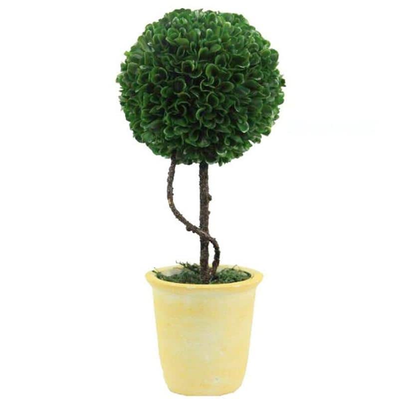 Faux Preserved Artificial Boxwood Ball Topiary Plant In Pot, 13"H - ABN5P010-GRN