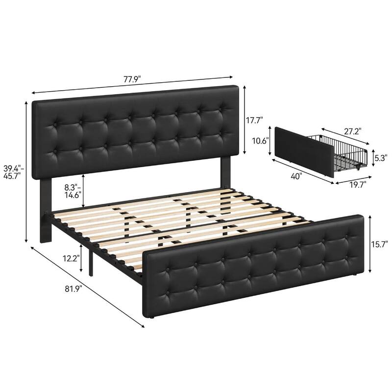 Bed Frame with 4 Storage Drawers and Headboard