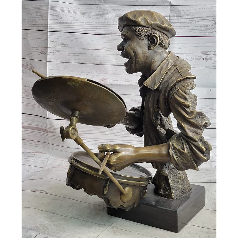 African African Drummer Black Musician Sculpture Bronze Statue Art Decor Marble Base