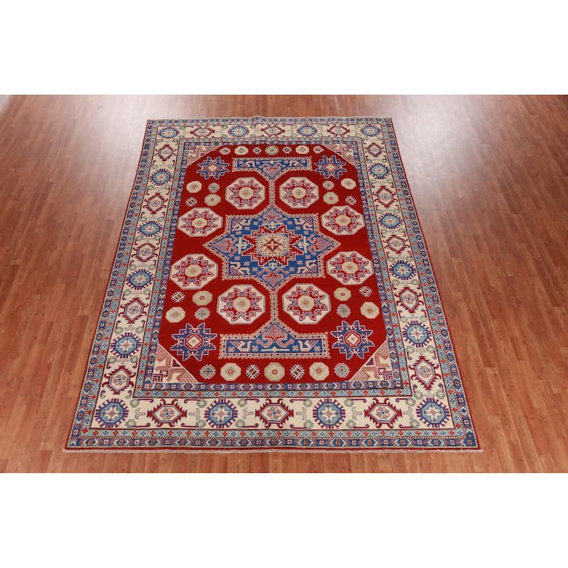 Hand Knotted Oriental 100% Wool Carpet Traditional Geometric Red Kazak Area Rug - 11' 5'' X 8' 4''
