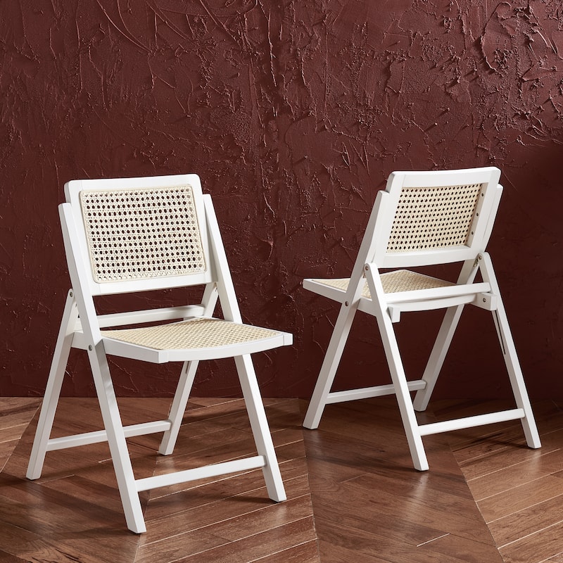 SAFAVIEH Couture Reinalda Cane Folding Dining Chair (Set of 2) - 18 In. W x 23 In. D x 33 In. H - 18Wx23Dx33H - White/Natural