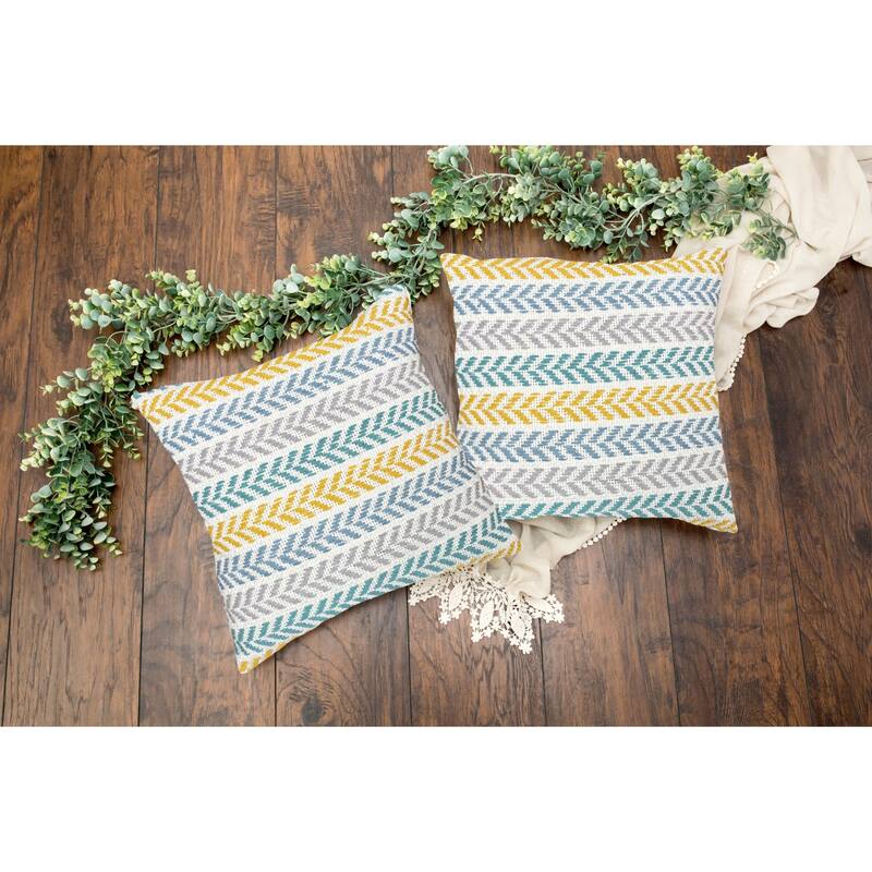 Handwoven Coastal Chevron Throw Pillows - 18" - Yellow and Blue - Set of 2