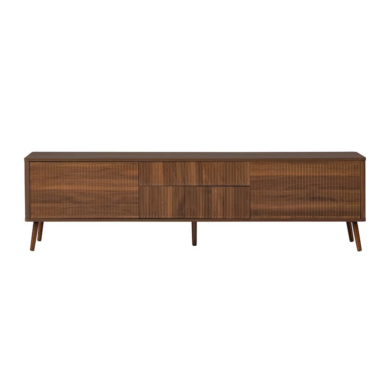 Fluted TV Stand with Storage Drawers and Cabinets for TVs up to 80", Walnut