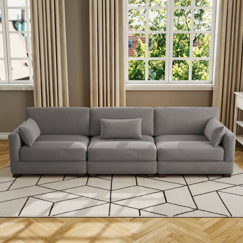 Corduroy Modular Sectional Sofa with Ottoman and Pillows