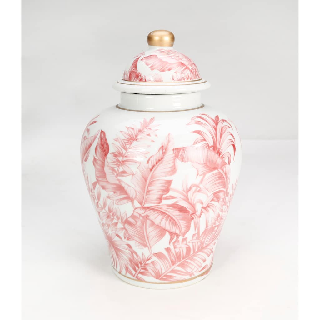 Aai Tropical Leaf Ginger Jar, Pink