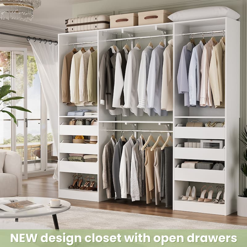20"-60" Closet System with 3 Wooden Drawers and Sturdy Shelves and Retractable Rods