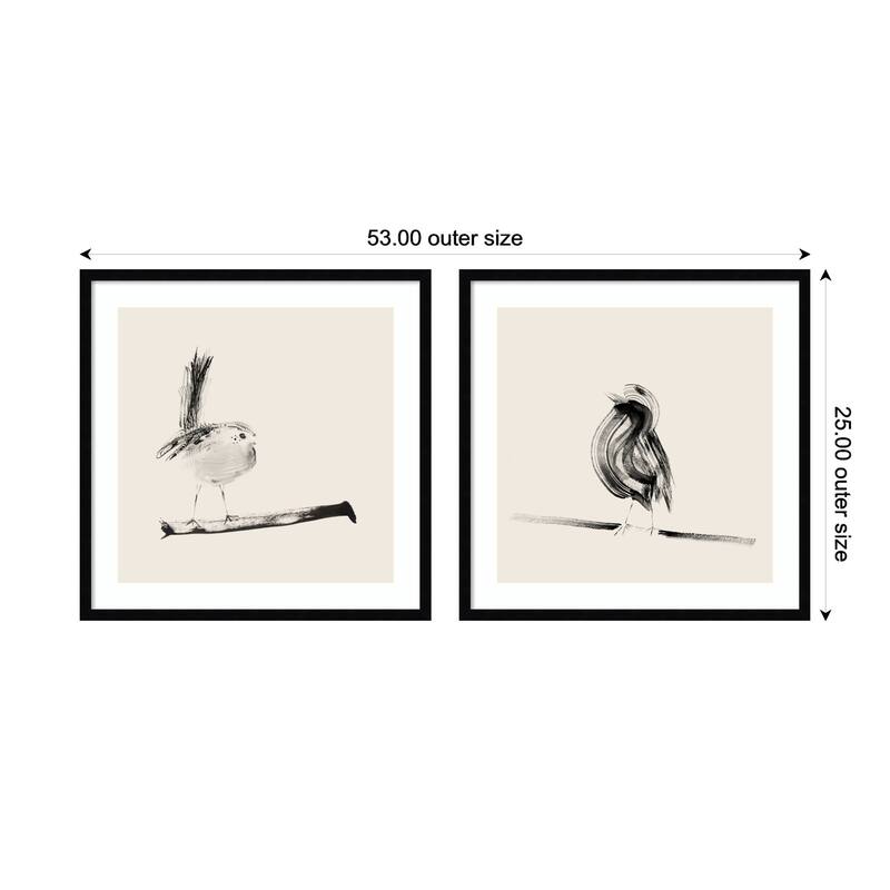 Kate and Laurel Sketched Bird On Branch 2 Piece Framed Wall Art Print Set by Danushka Abeygoda