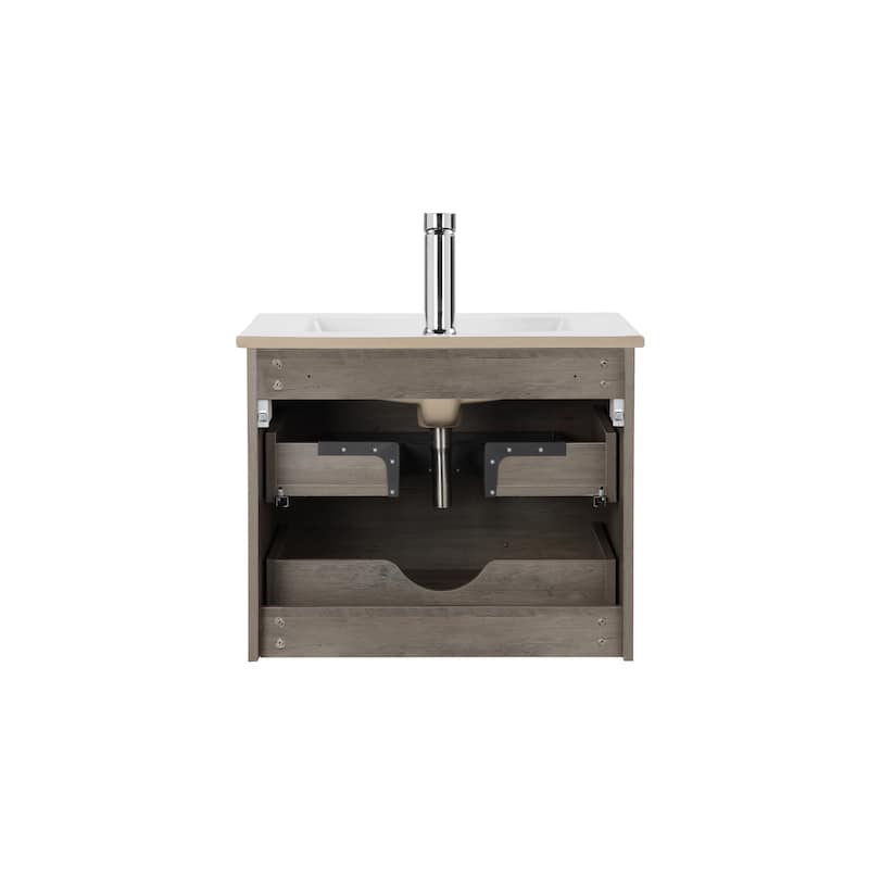24" Wall-Mounted Bathroom Vanity with Drawers, Soft-Close, White Sink