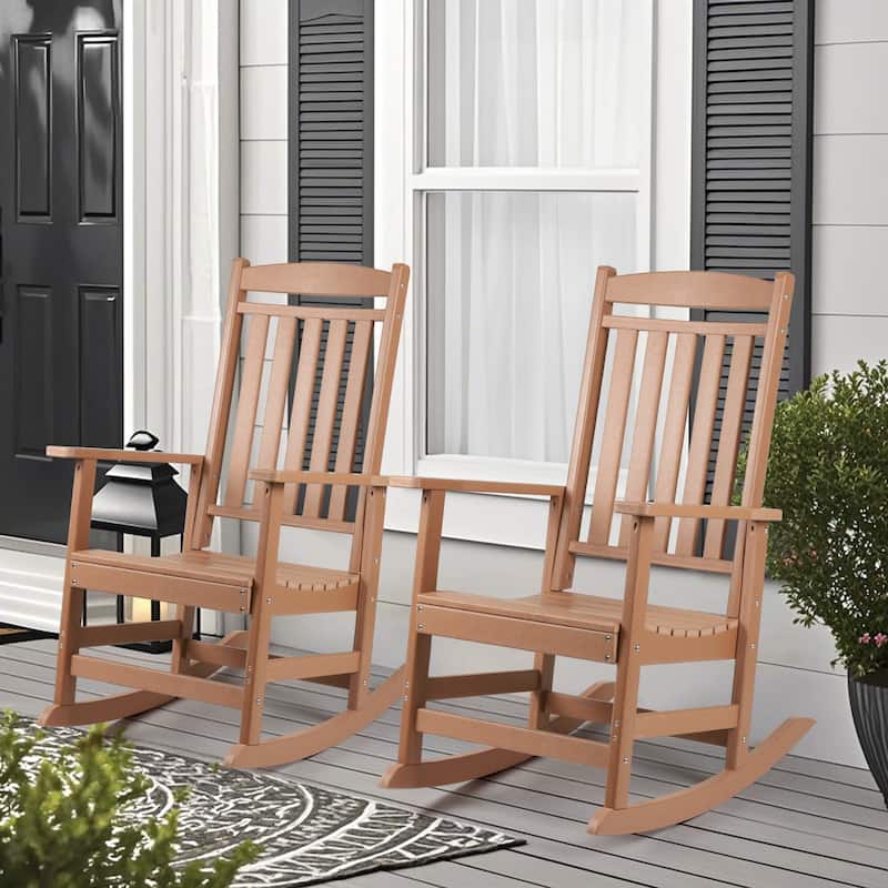 Vrakae All Weather Outdoor High Back Rocking Chair Set of 2