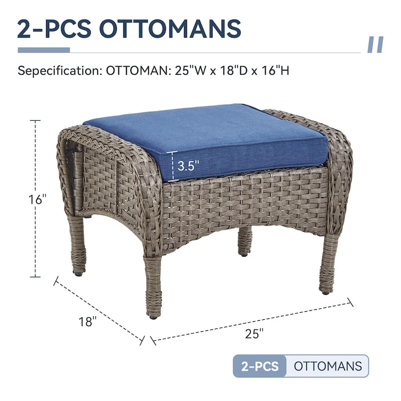 Gymojoy Versatile Outdoor Wicker Ottomans with Soft Cushions