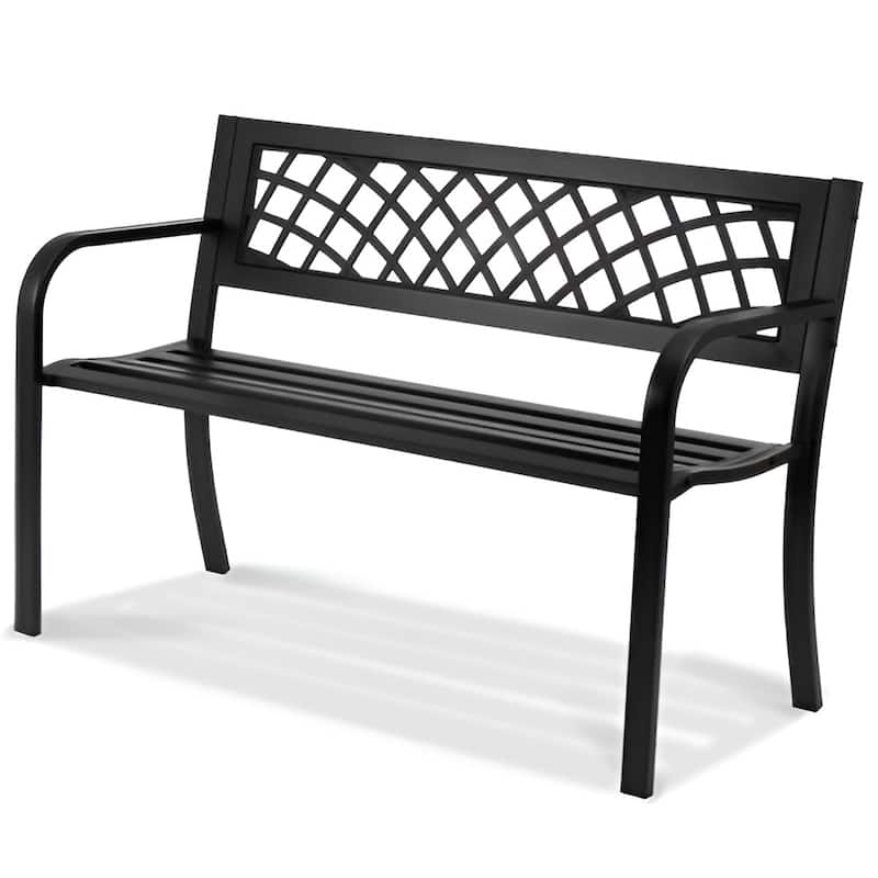 Black Metal PVC Outdoor Bench, 46 inches Modern Waterproof Patio Seating - 20.7” L x 45.8” W x 28” H - Black