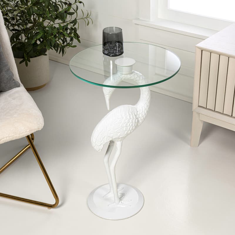 Nysha 25" Glass Top Flamingo end Table, Pink, by JONATHAN Y