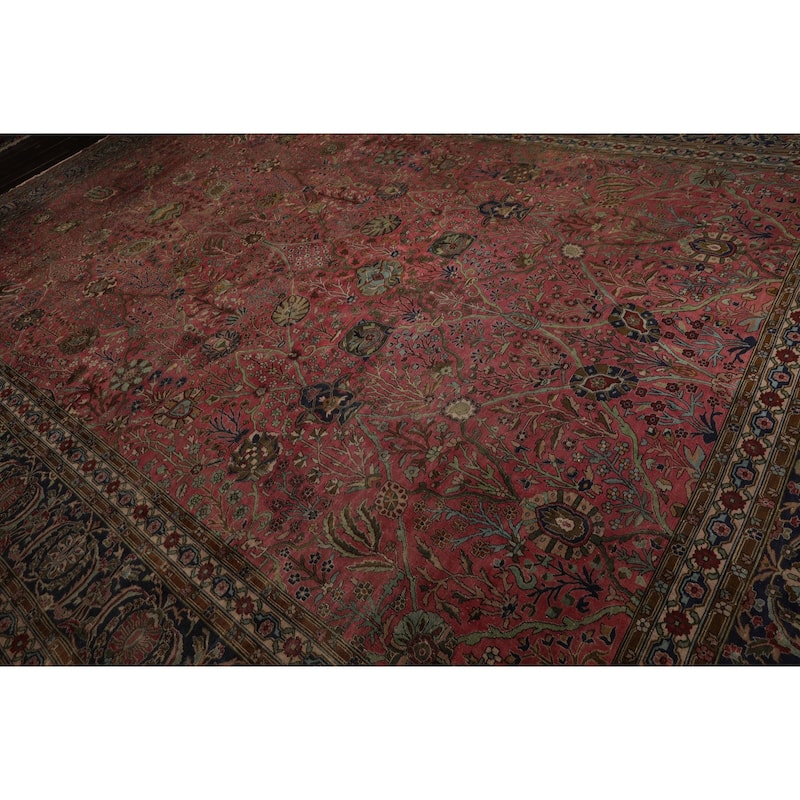 12x17'8'' Hand Knotted Wool Rose 300 KPSI Botanical Antique Sarouk Traditional Rug - 12' x 17' 8''