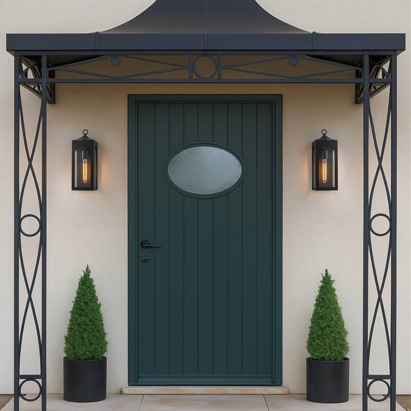 Unique/Statement Dusk to Dawn Outdoor Wall Light with Clear Glass Farmhouse Black Exterior Wall Sconce for Garage