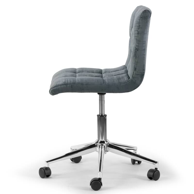 Amali Grey Velvet Adjustable Height Swivel Office Chair w/ Wheel Base