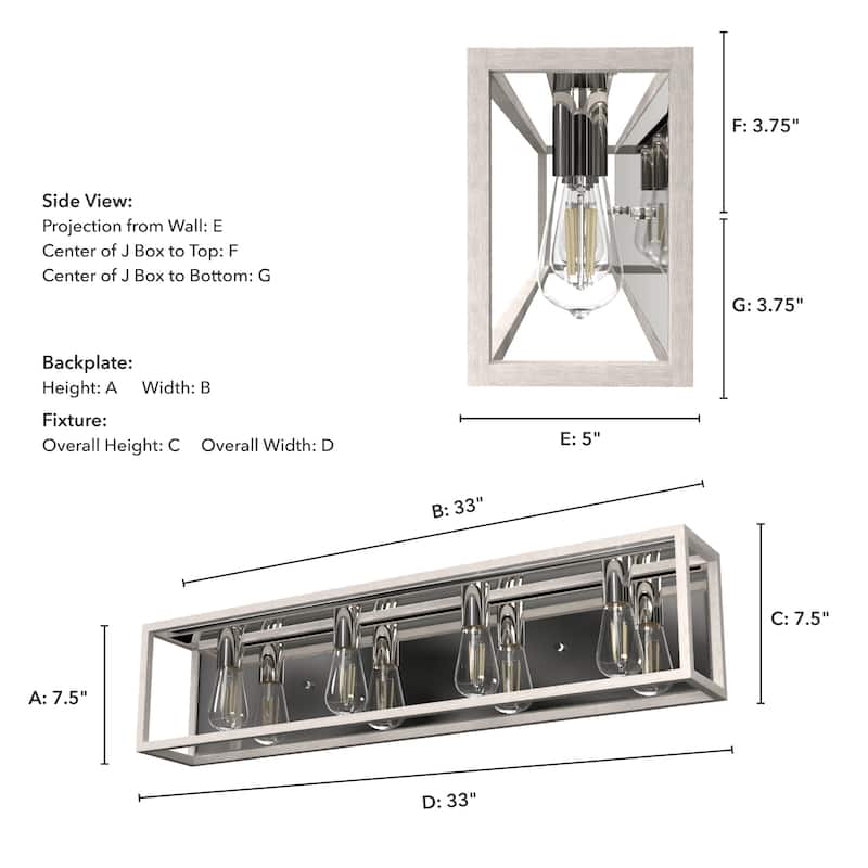 Hunter Squire Manor 4-Light Vanity Wall Light - Modern Farmhouse, Transitional - Damp Rated!