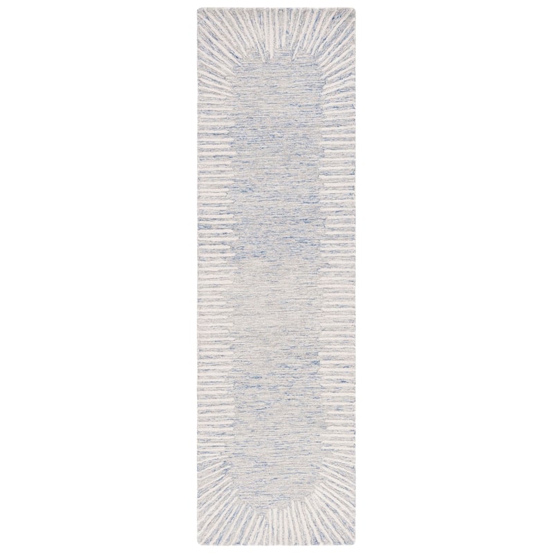 SAFAVIEH Handmade Abstract Sofoula Modern Wool Rug - 2'3" x 6' Runner - Blue/Ivory