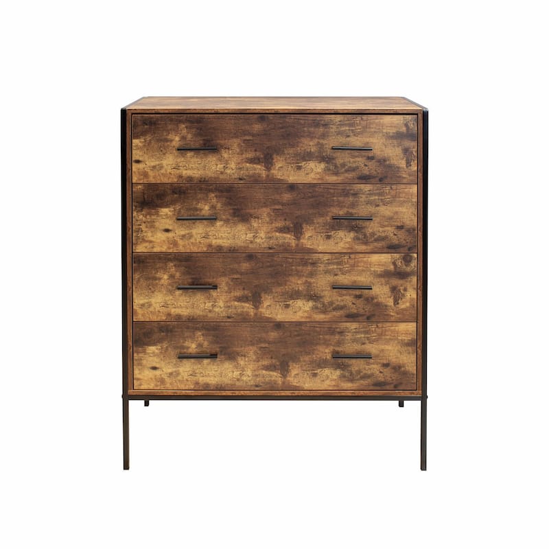 Rustic Brown Drawer Dresser - Industrial Style Clothes Organizer with Sturdy Frame - Bedroom and Living Room Storage Cabinet