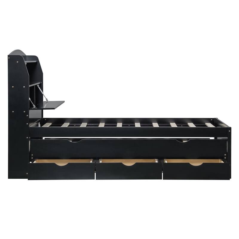 Wooden LED Platform Bed with Trundle