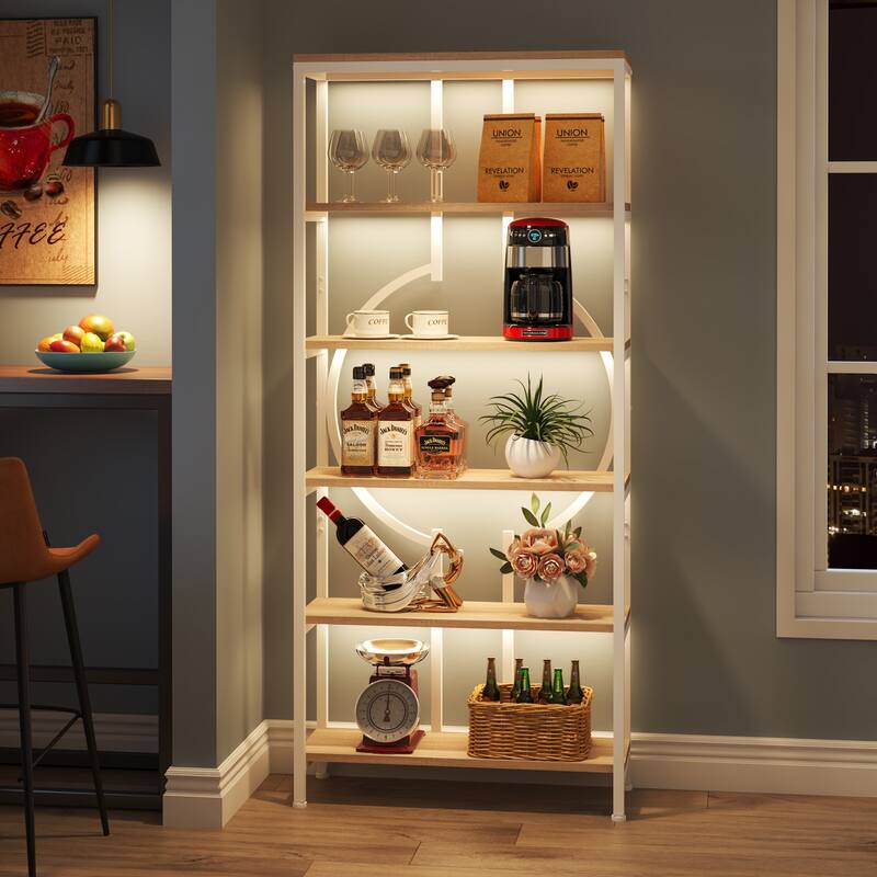 70.9"H x 27.6"W Industrial Geometric Bookcase, 6-Tier Tall Bookshelf, Wood Display Shelf Storage Shelves
