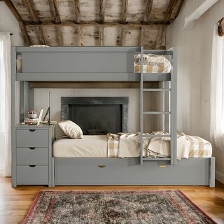 Twin over Twin Bunk Bed With Twin size Trundle,Storage And Desk for Bedroom