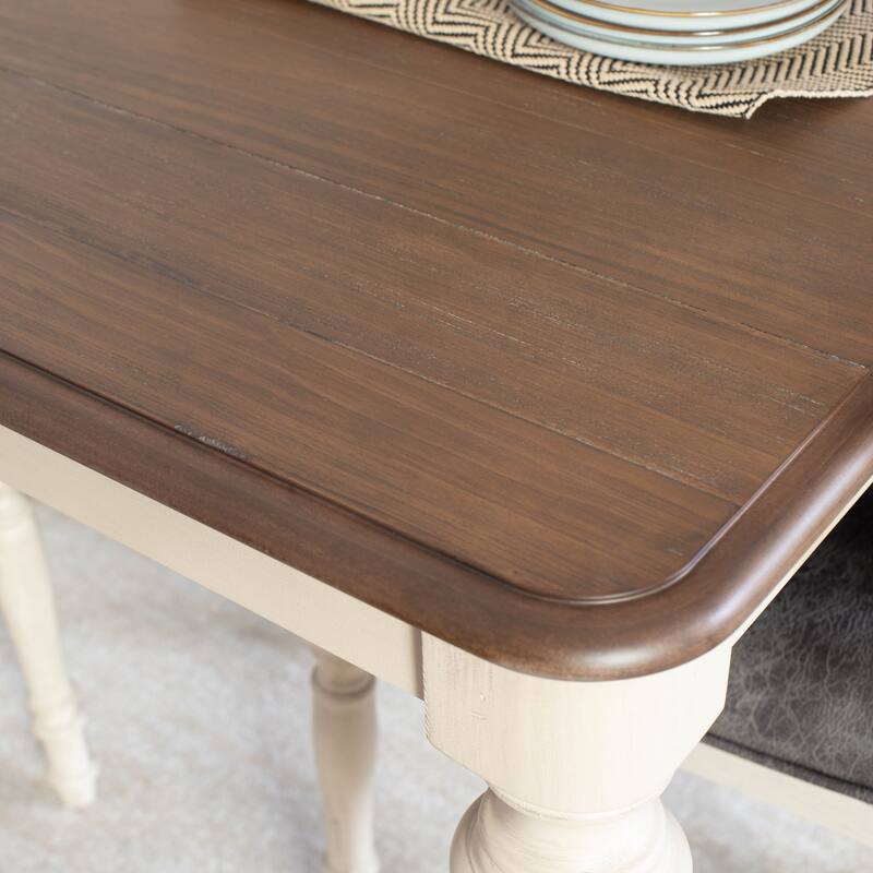 Roundhill Furniture Arch Weathered Oak Dining Set: Table with Extension Leaf, Six Chairs