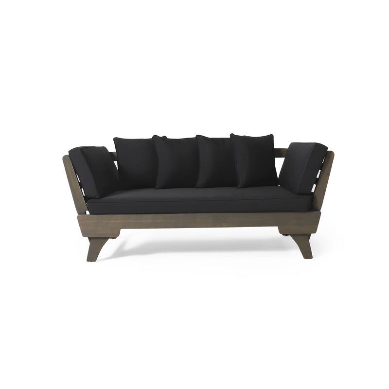 Roomfitters Outdoor Sofa Daybed, Adjustable Wood Frame with Cushions, Patio or Balcony Seating in Dark Gray