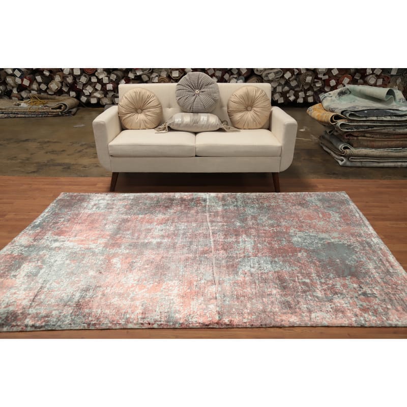 Hand Knotted Oriental Viscose Silk Carpet Modern All-Over Oranges & Rust Abstract Area Rug - 7' 11'' X 5' 5''