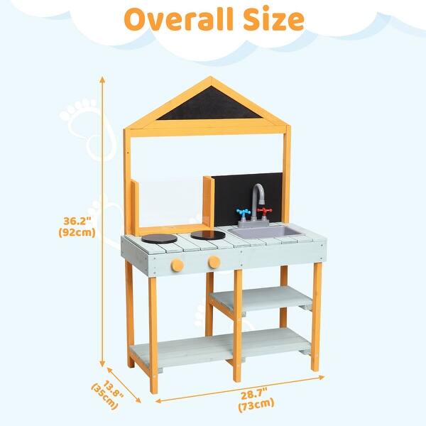 Wooden Play Kitchen,Outdoor Mud Kitchen Indoor/Outdoor Pretend Playset for Toddler Boys & Girls