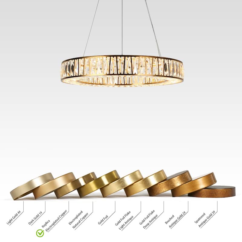 Modern 1-Light LED Crystal Ring Chandelier for Dining Living Room - D 25.6" x H 65.3" Max