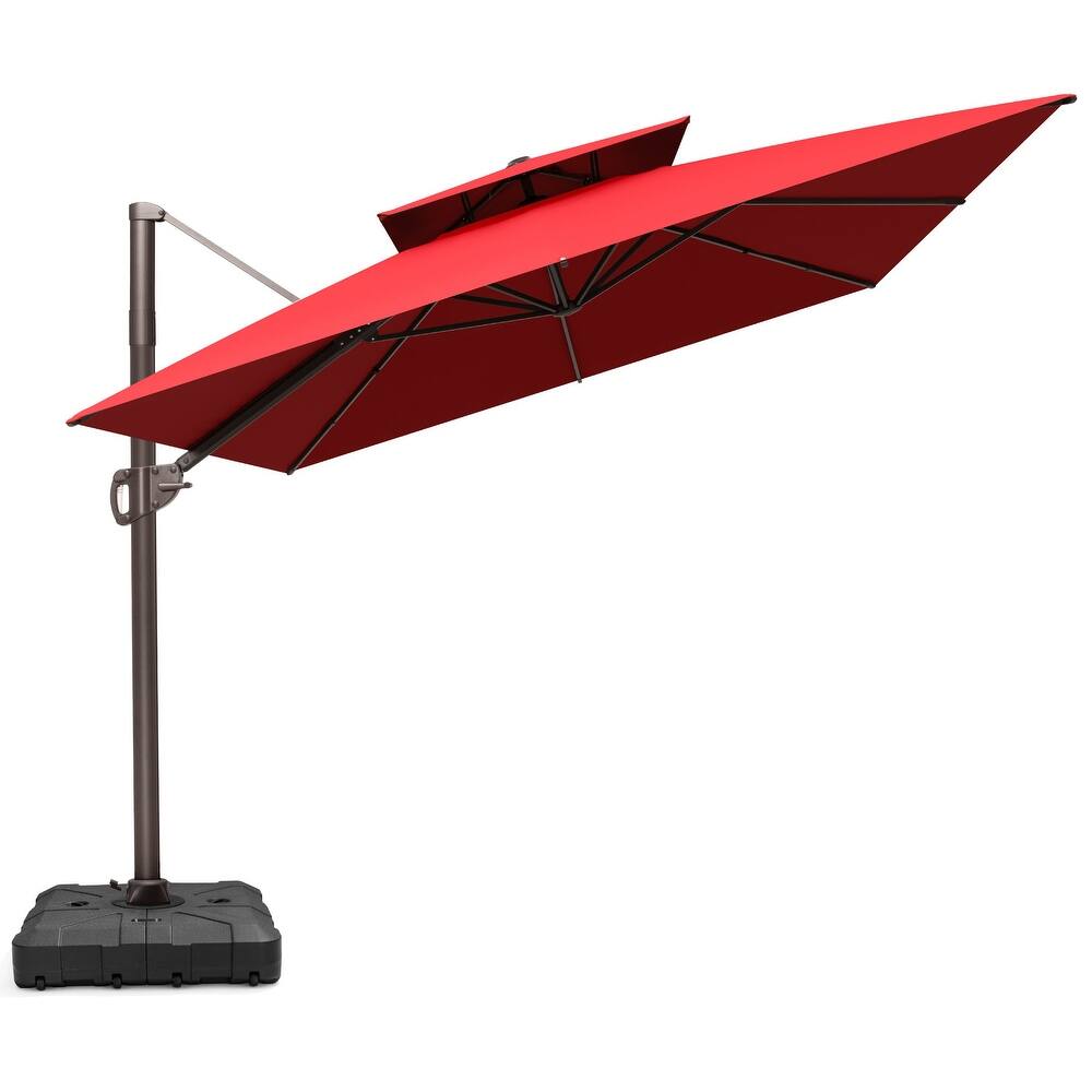 9 x 12 FT Outdoor Patio Double Top Aluminum Rectangular Cantilever Umbrella with Wheel Base