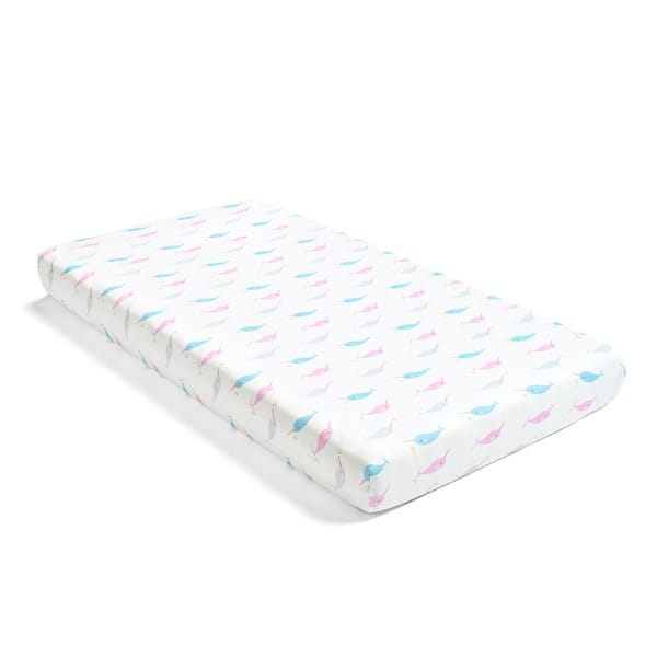 slide 2 of 4, Hello Spud Narwhal Organic Cotton Fitted Crib Sheet - 52"x 28" x 9" Multi
