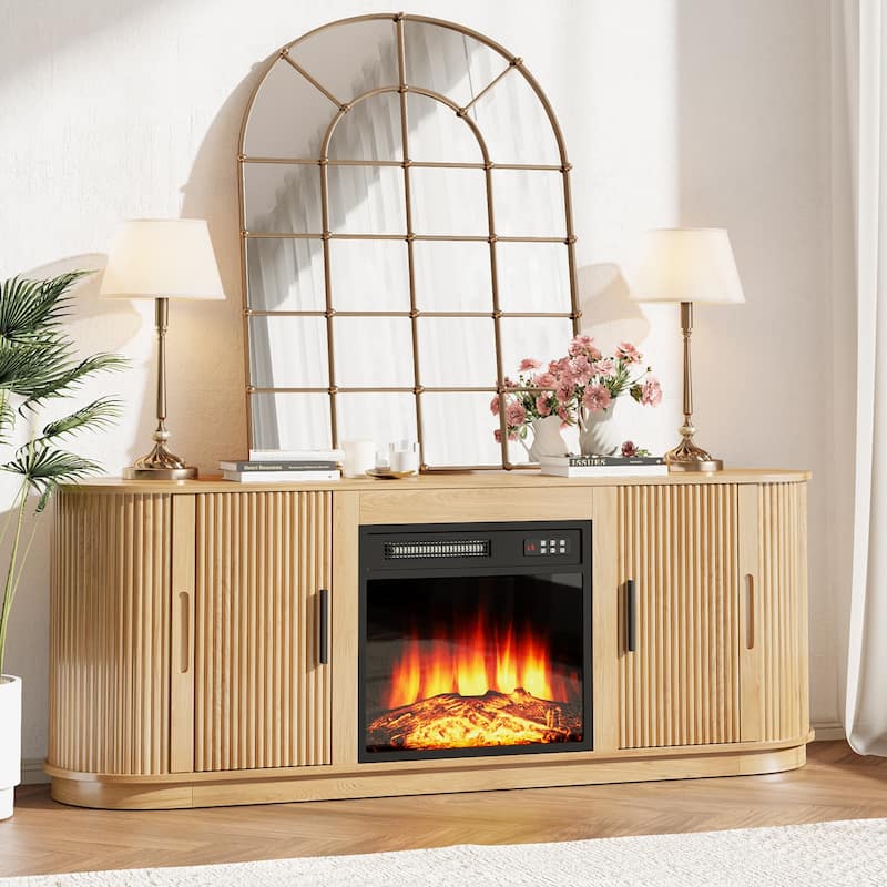 BOSSIN 60"Modern Electric Fireplace TV Stand with Fluted Panels, Adjustable Shelves, 5-Level Flame Brightness for TVs up to 70"
