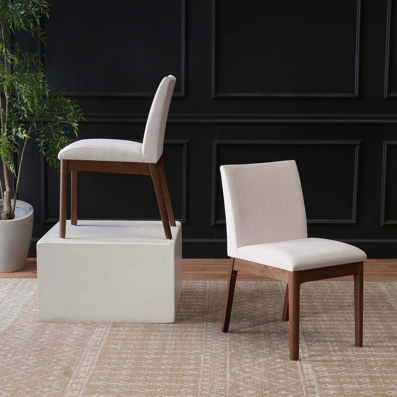 Set of 2, Contemporary Dining Chairs - Upholstered Seat and Backrest, Rubberwood Legs