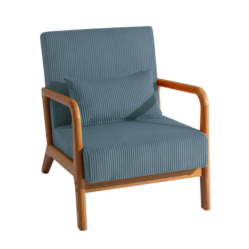 25" W Mid Century Upholstered Wood Accent Chair with Pillow set of 2