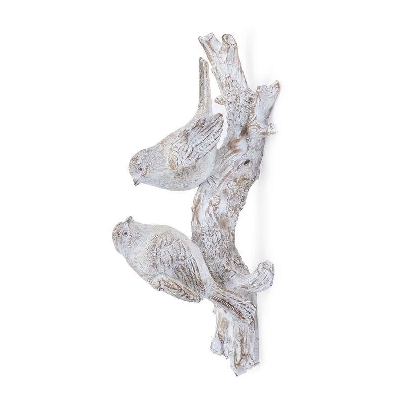 Birds on Branch Decoration - 9.5" - White and Brown