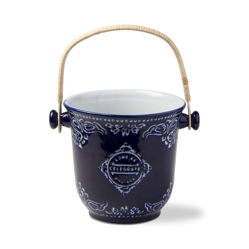 9" Celebrate Porcelain Beverage Bucket for 4th of July Patriotic with Rattan Handles