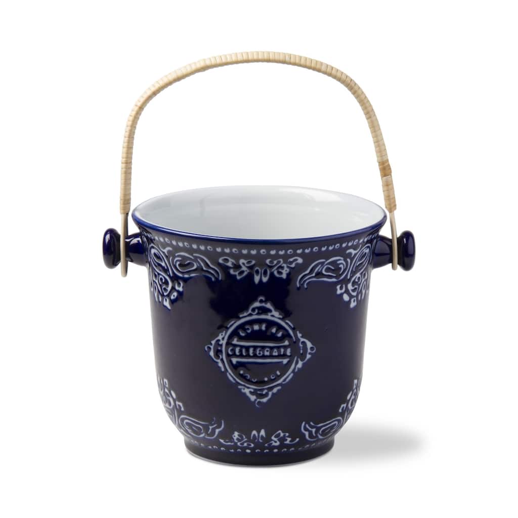 9" Celebrate Porcelain Beverage Bucket for 4th of July Patriotic with Rattan Handles