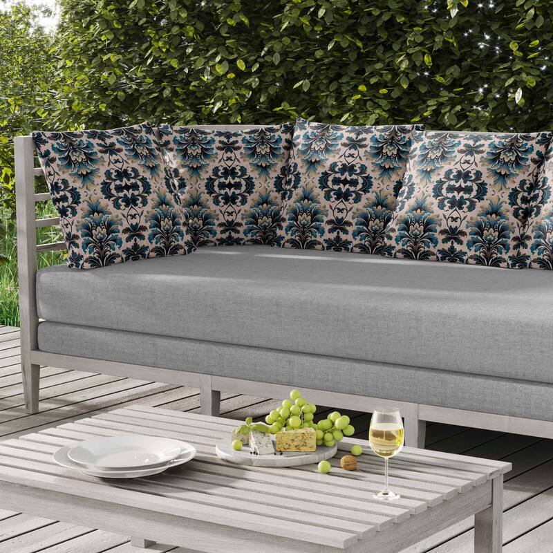 Damask Rapture Indoor/Outdoor Reversible Throw Pillow Turquoise and Beige