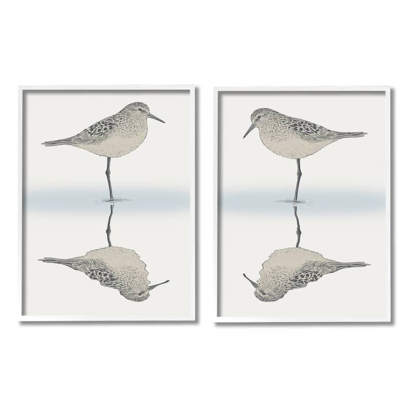 Stupell Tranquil Sandpiper Reflection Nautical Bird Beach Shore 2 Piece Framed Wall Art, Design by Ziwei Li - 16 x 20 - White