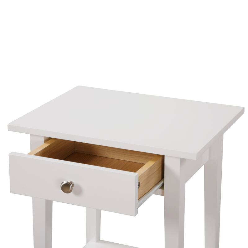 1-Drawer Wooden Nightstand with Open Shelf - 28" - White