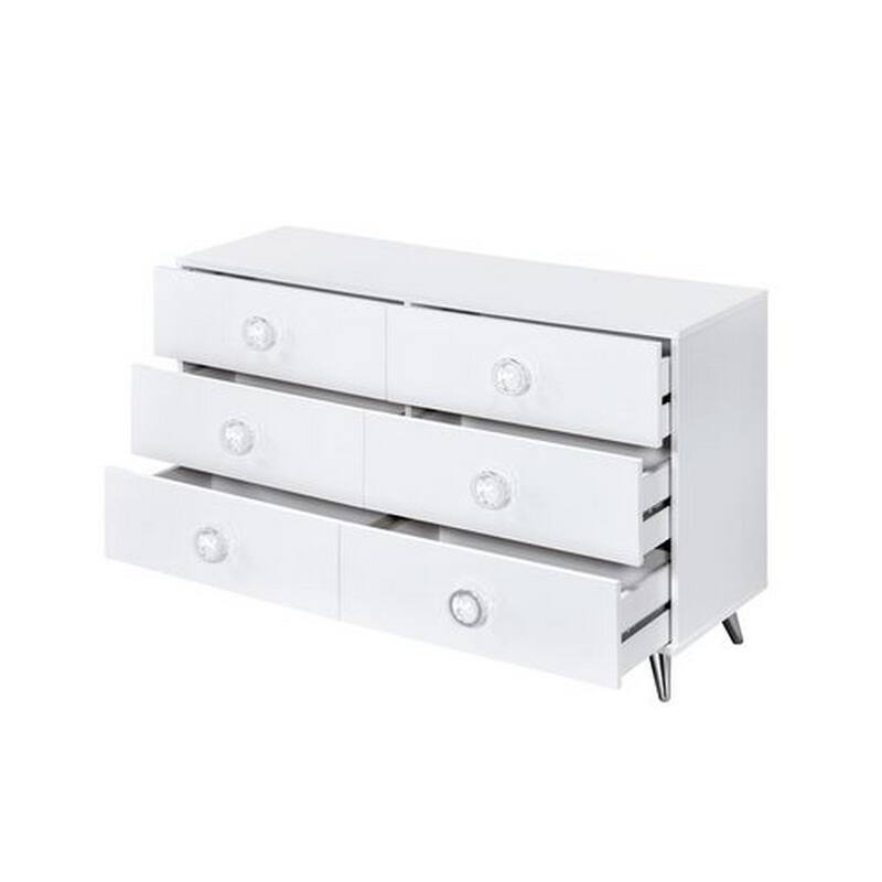 Dresser with 6 Drawers and Angled Metal Feet, White