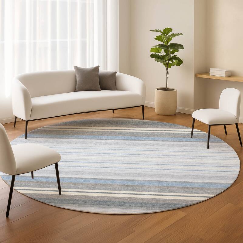 Machine Washable Indoor/ Outdoor Modern Stripes Chantille Rug