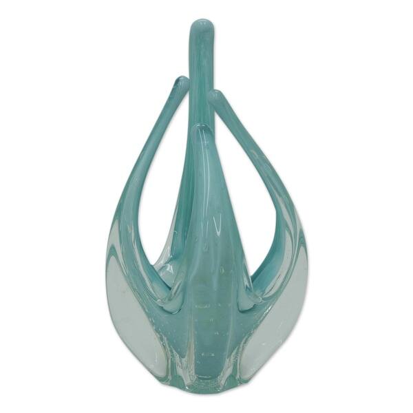 Novica Handmade Atlantic Blue Hand Blown Art Glass Vase Bed Bath